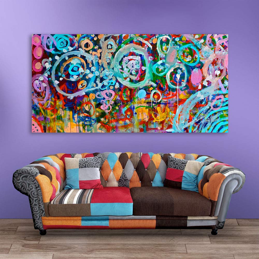 Ambient shot featuring Woodn't You Love It? Abstract Framed Wall Art That Pops (85x40.5cm) hanging in a stylish living room