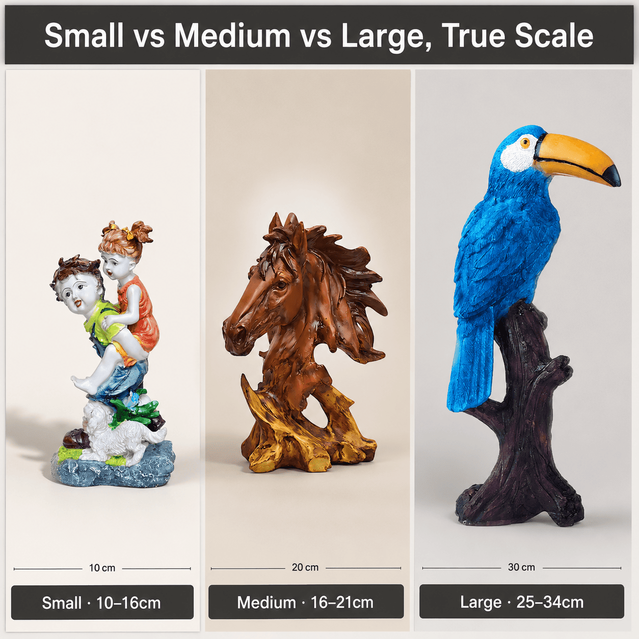 small medium and large home décor pieces shown at relative scale