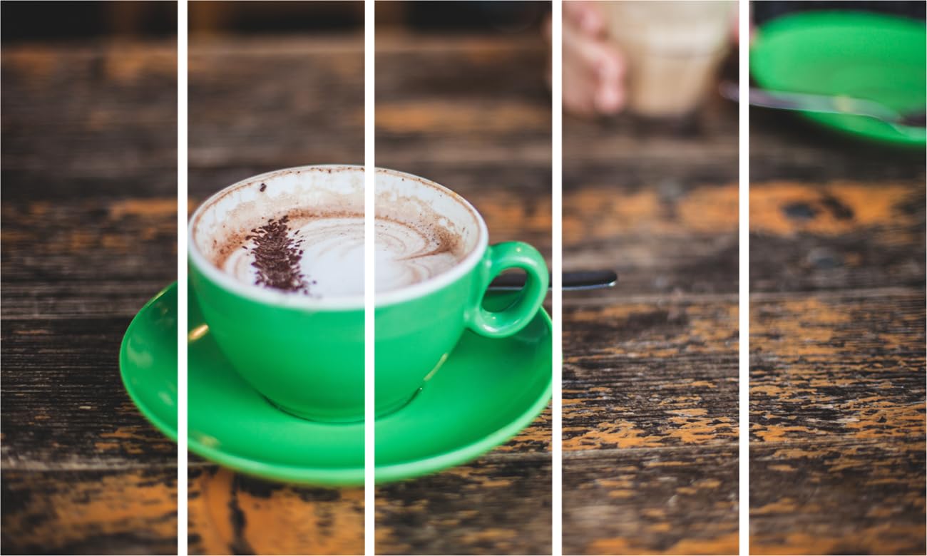 Java Jolt: Coffee Cup Photography Meets 5-Panel Framed Wall Art for Your Caffeine Fix (127x76cm)