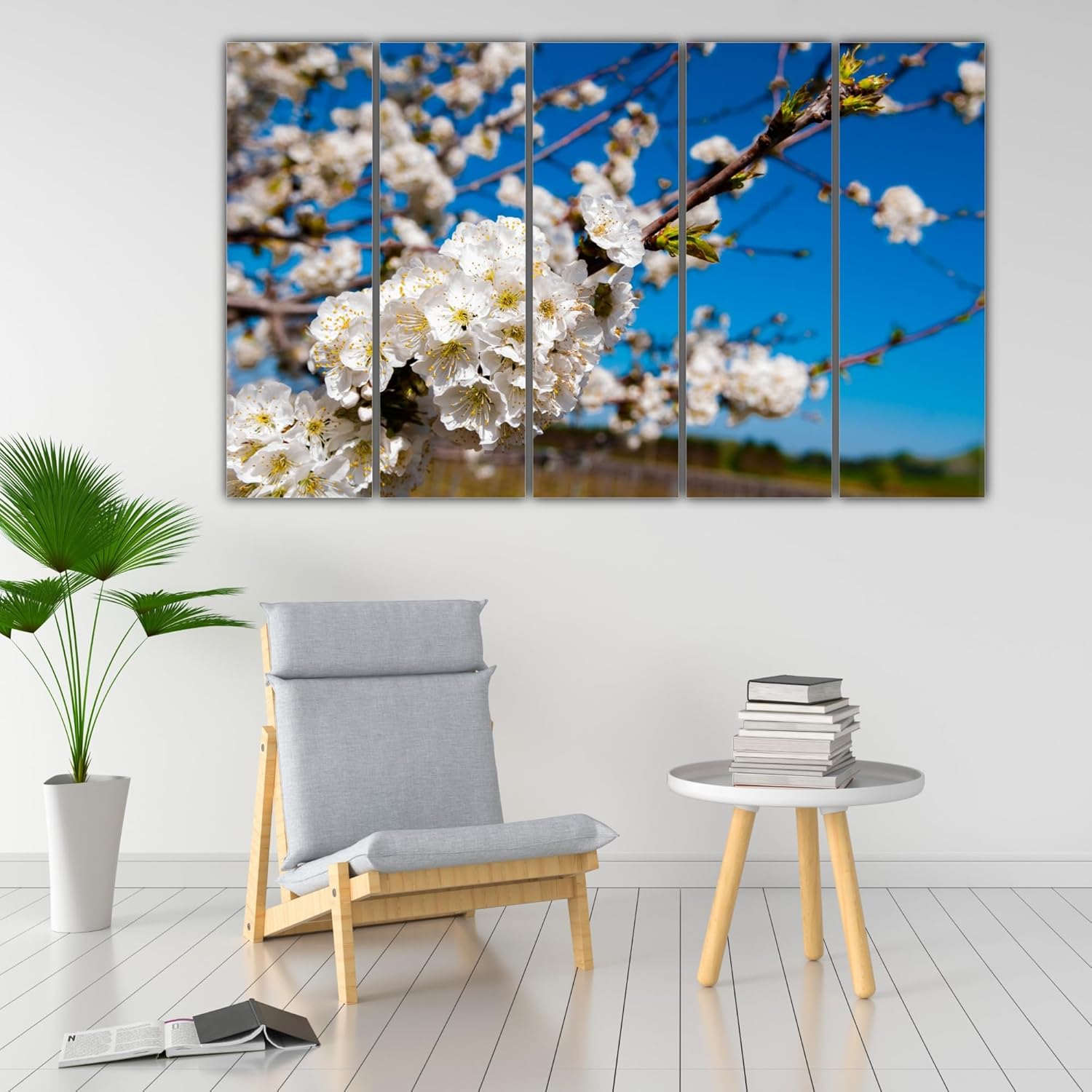 Orchard Blossom Mania: Framed Photography Wall Art close-up showing detailed orchard flower prints on wooden MDF