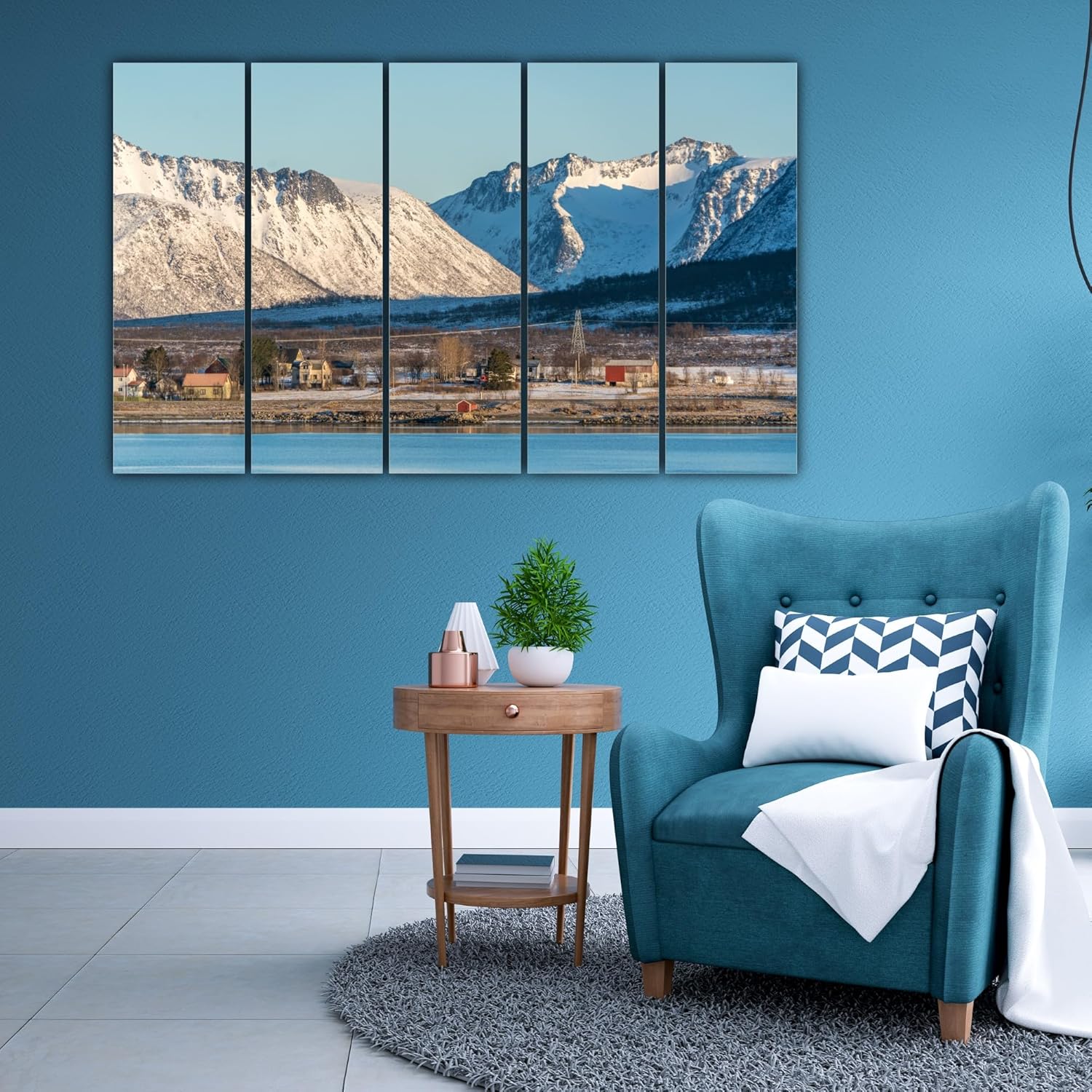 Photograph of the multi-frame nature wall art displaying vibrant leaves across 150x76cm framed panels