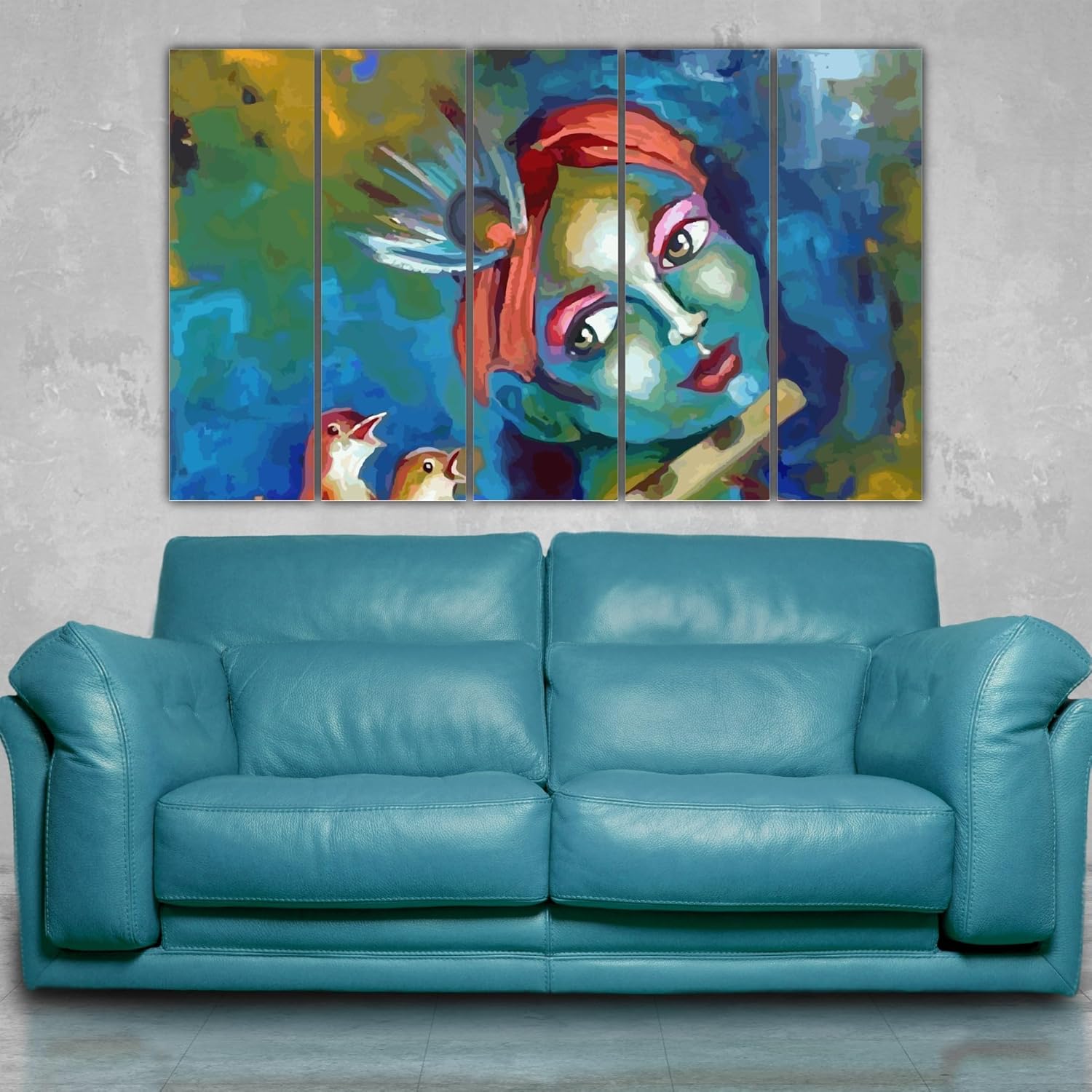 Close-up of Krishna-tastic 5-Panel Framed Wall Art showing vivid colors