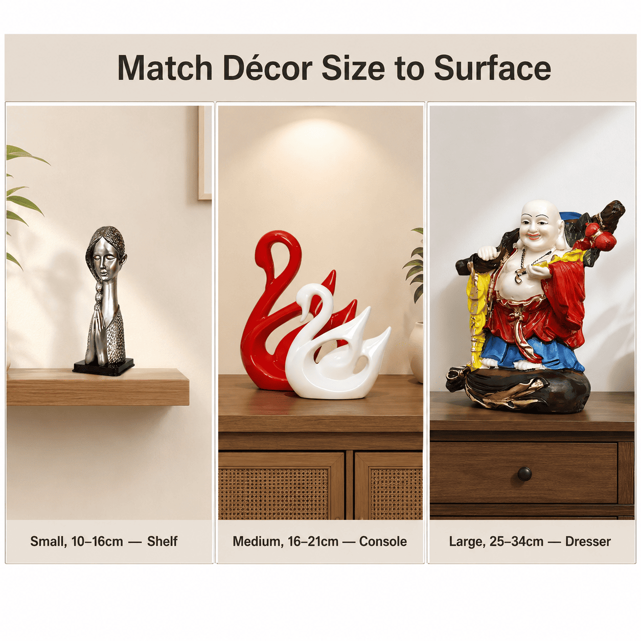 size comparison grid of small medium and large home decor pieces