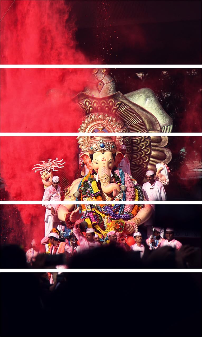 Ganesha-tastic Multi-Frame Framed Wall Art Fiesta showcasing vibrant panels of Lord Ganesha