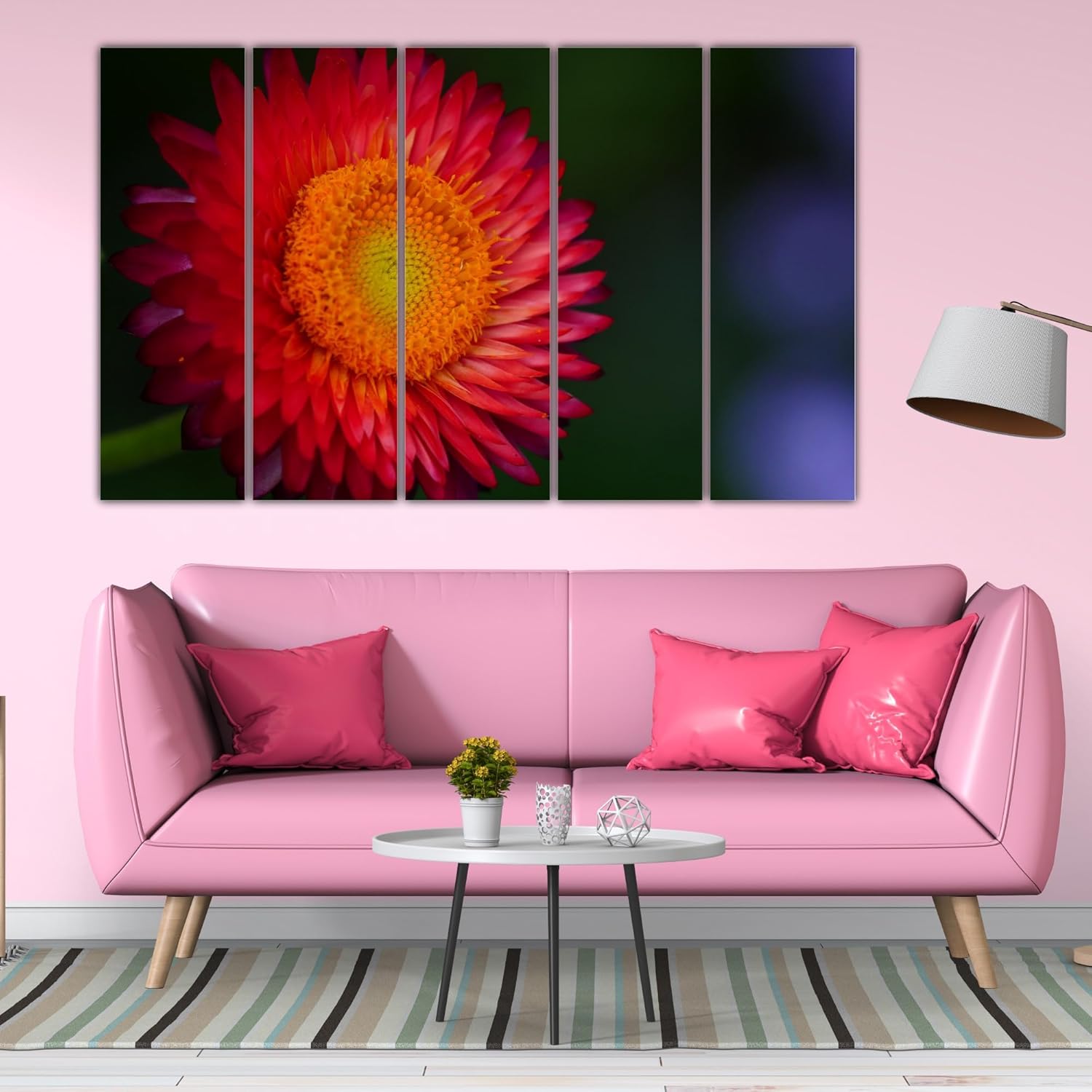 Multi-panel flower wall art with splash-proof frames in a modern home setting