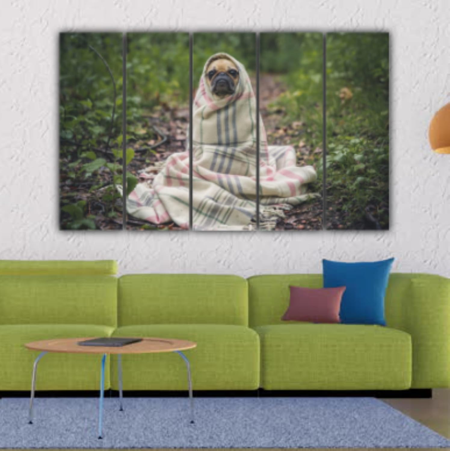 Vibrant dog photography split into multi-frame Wall Art for a fun home display