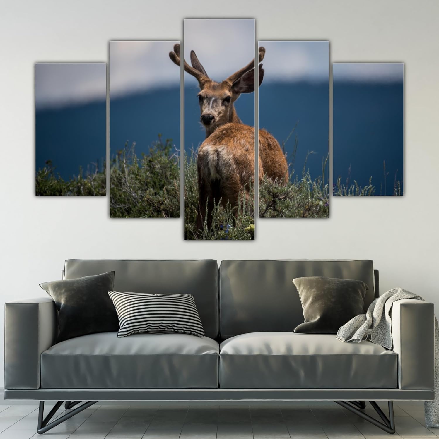 Close-up of one framed panel from 'Swamp Deer-tails: 5-Panel Nature Framed Wall Art That'll Make Your Walls Gallop with Envy' capturing detailed deer features.