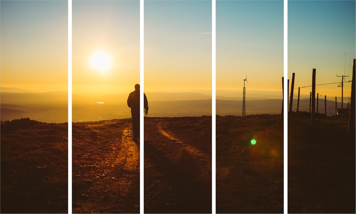 Sunset Serenade Multi-Frame Wall Art showing a five-panel vibrant sunset scene.