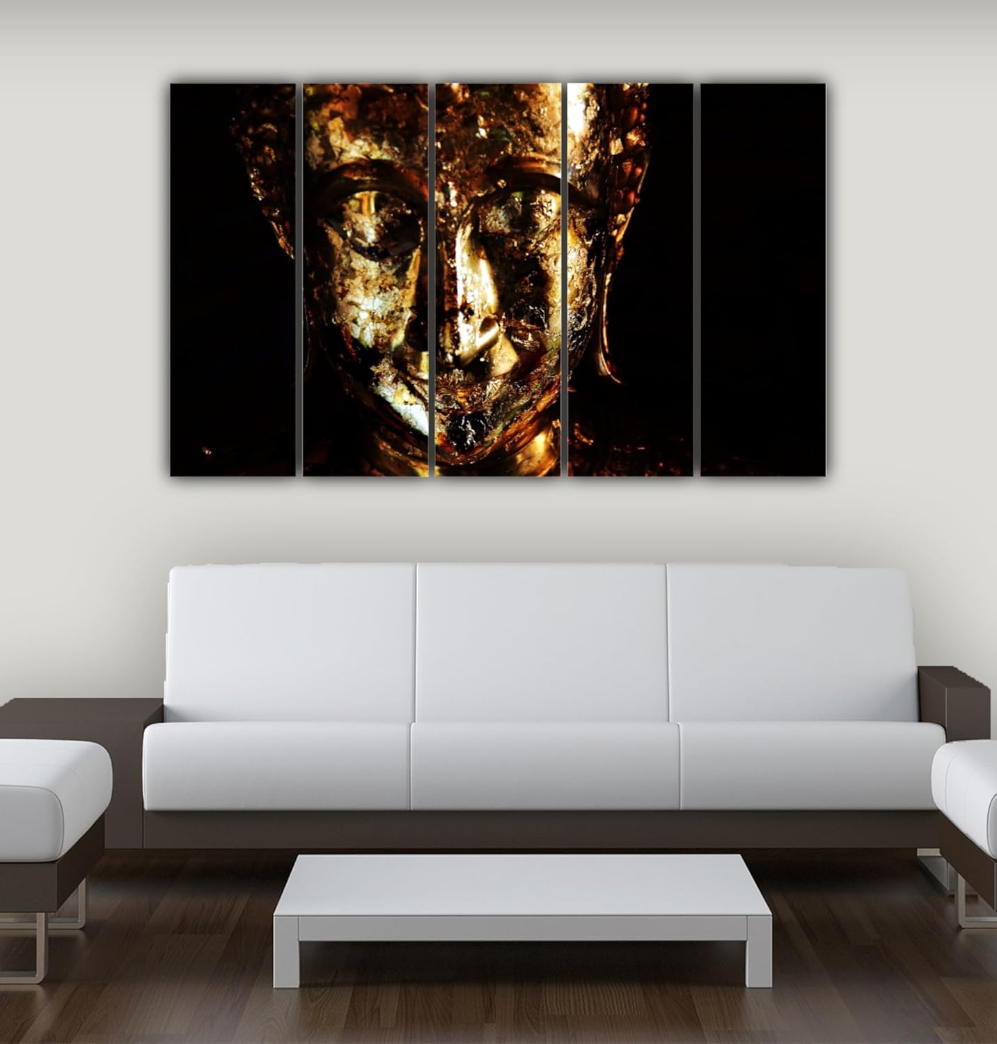 Cozy living room with Buddha-tiful Multi-Frame Wall Art That'll Zen Your Walls - Premium Framed Bliss over the fireplace