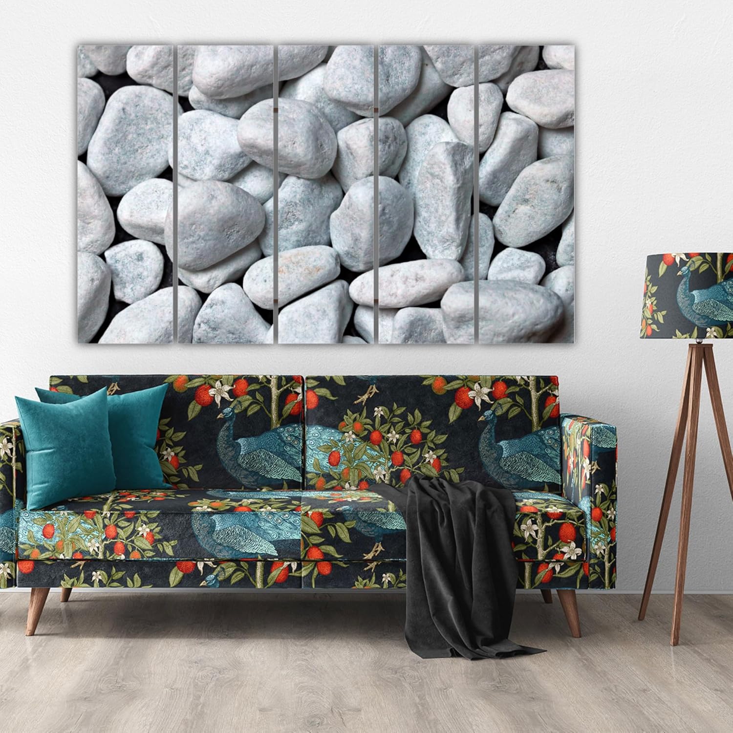 Close-up of Pebble-palooza Wall Art featuring textured pebble photography prints within sleek wooden MDF frames