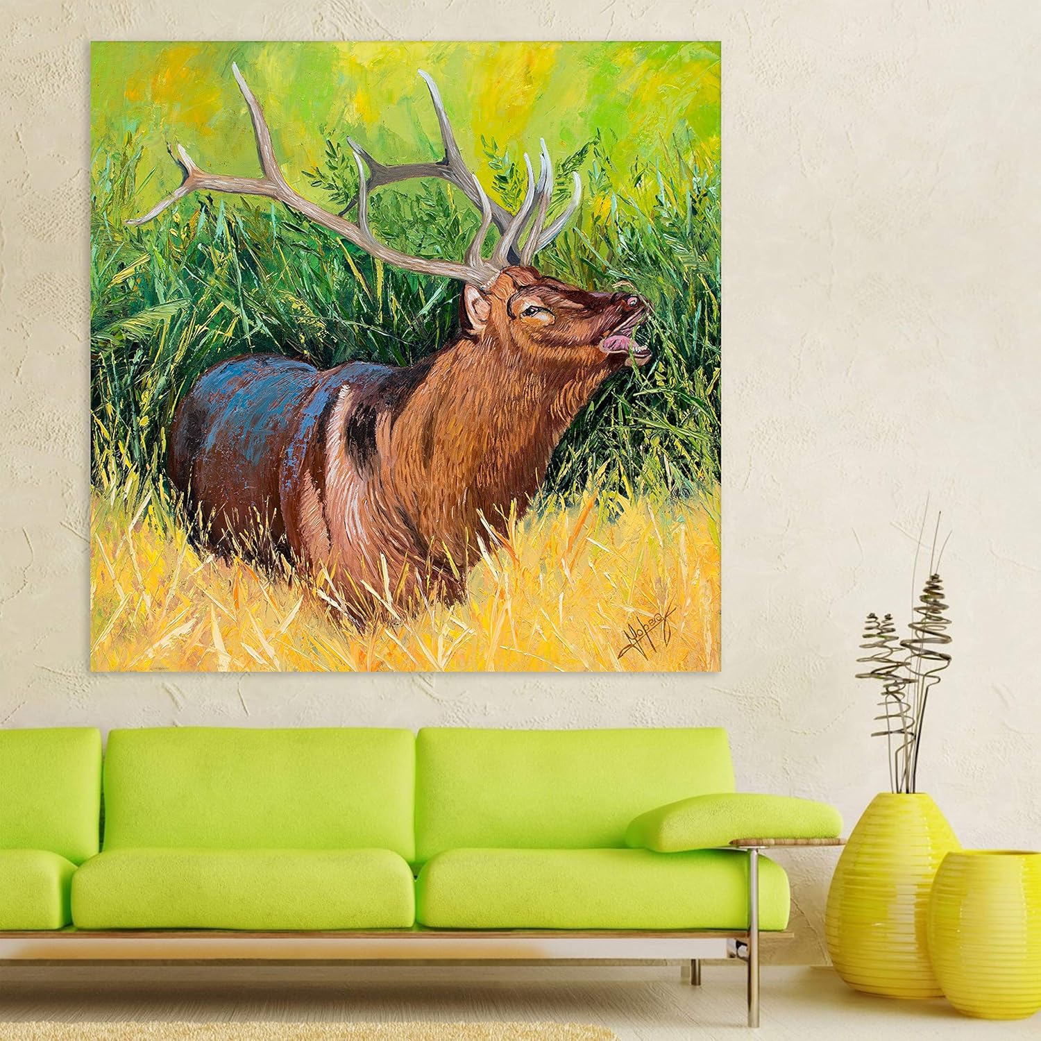 Antler-palooza: Unframed Animals Wall Art featuring majestic deer antlers on blue matte canvas