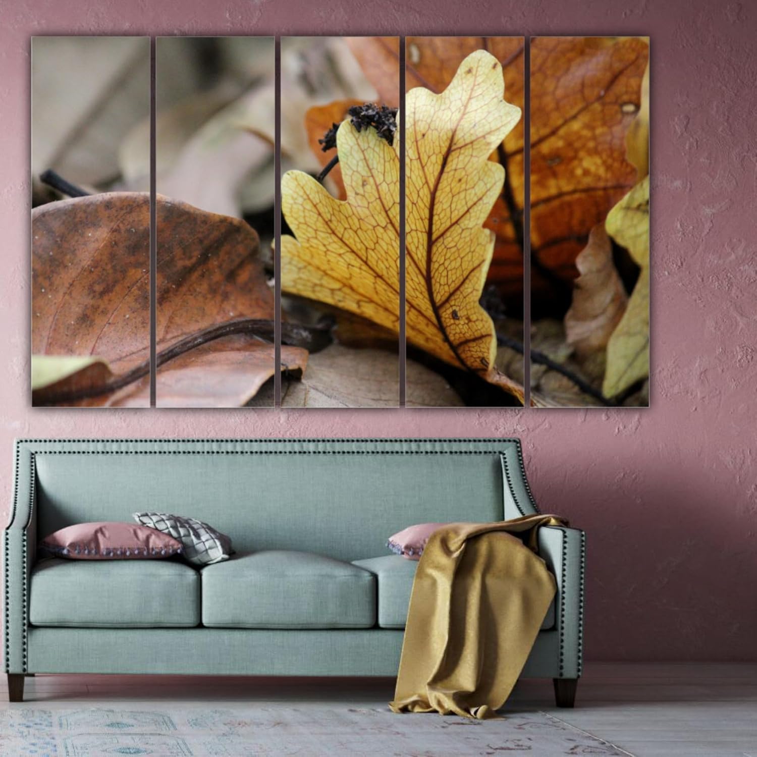 Close-up of the multi-frame Photographic Framed Wall Art featuring detailed leaf textures on coated MDF