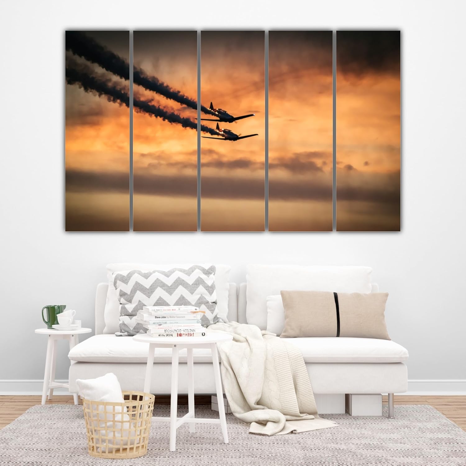 Plane-tastic Sky Photography Framed Wall Art  Multi-Frame Aviation Extravaganza (127x76cm) with vibrant sky-blue aircraft imagery