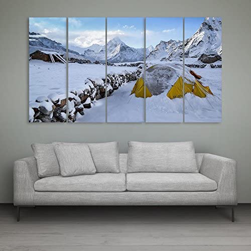 Peak-a-Boo: 5-Panel Snow Mountain Abstract Framed Wall Art (150x76cm)