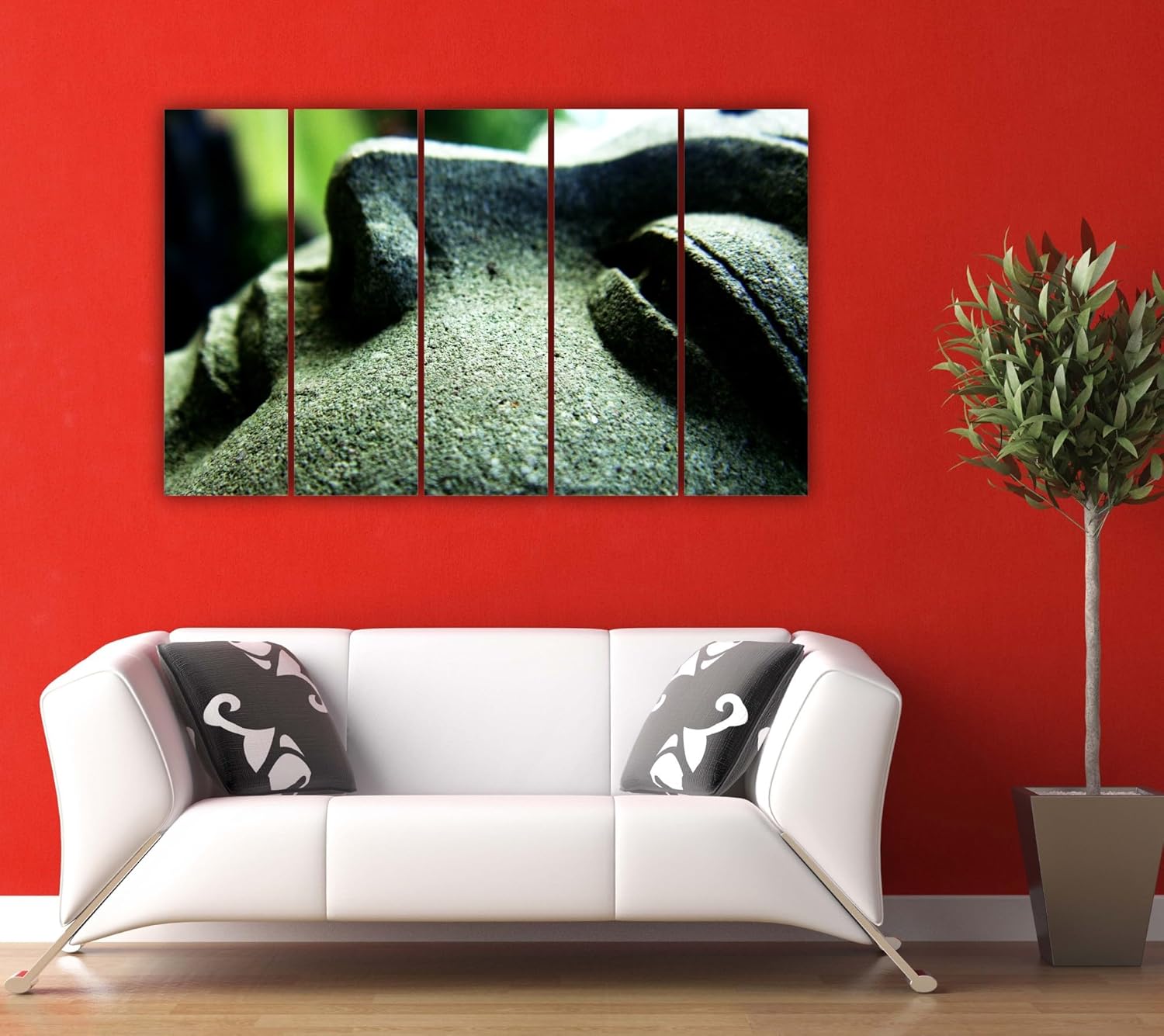 Close-up of the laminated print on the Buddha-tiful 5-Panel Framed Wall Art revealing vivid details