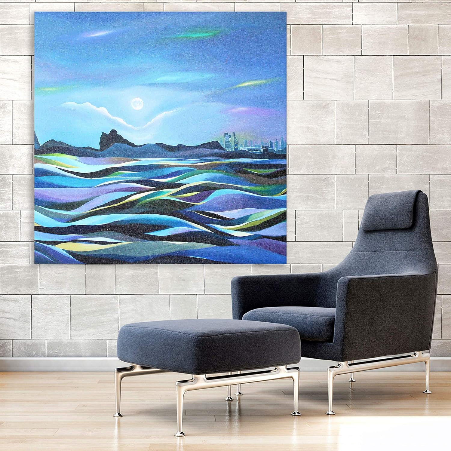 Sea-sational Cotton Candy Sea Unframed Wall Art for Dreamy Walls displayed above a cozy sofa