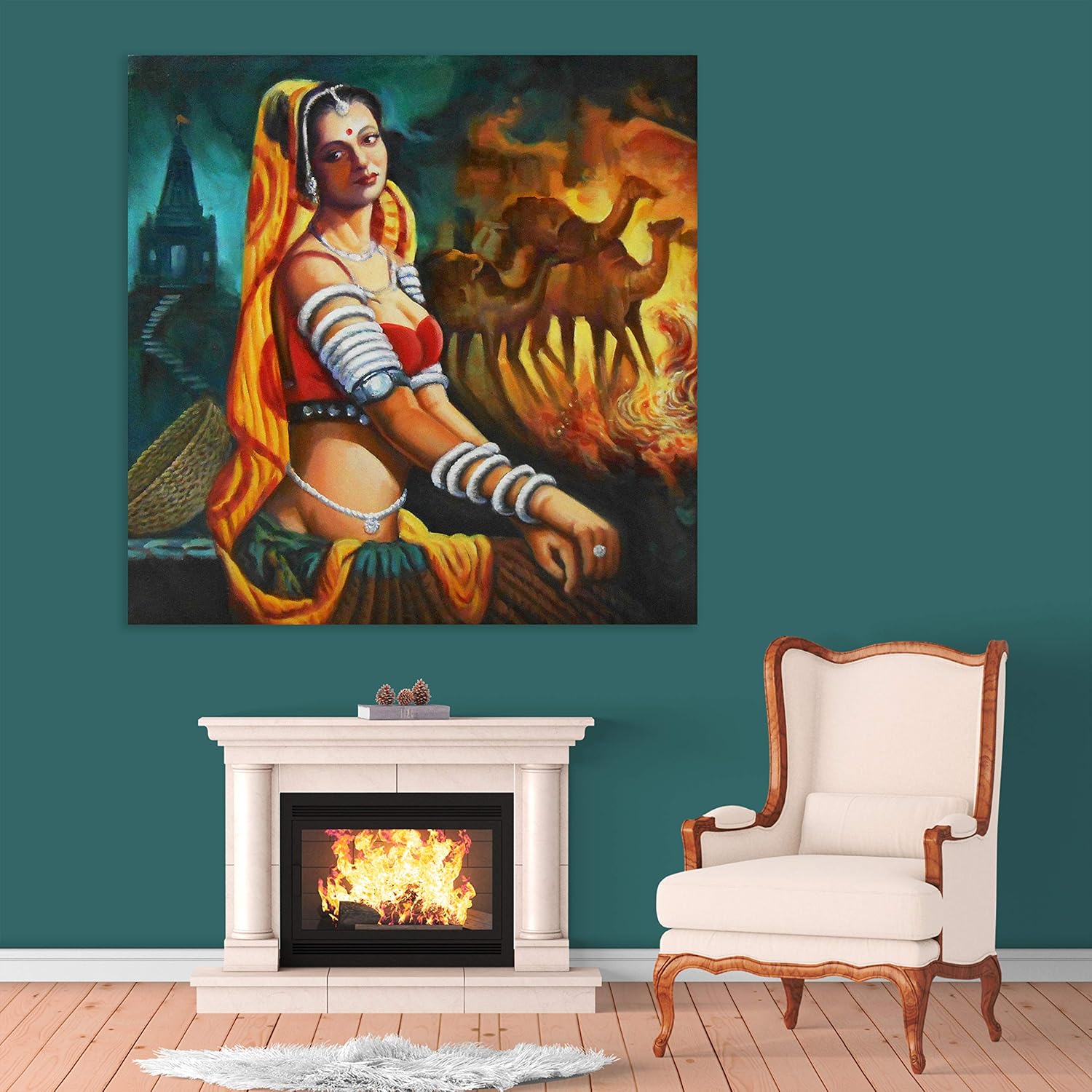 Lass-Standing Ovation: Woman Unframed Wall Art displayed in a cozy living room setting