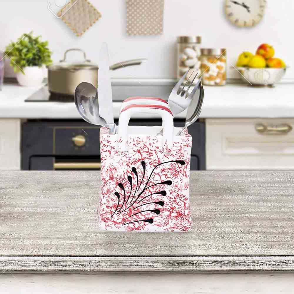 White and Brown Cutlery Holder Ceramic for Kitchen