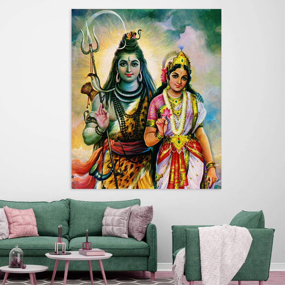 Shiva & Parvati Unframed Wall Art on premium cotton canvas showcasing divine embrace