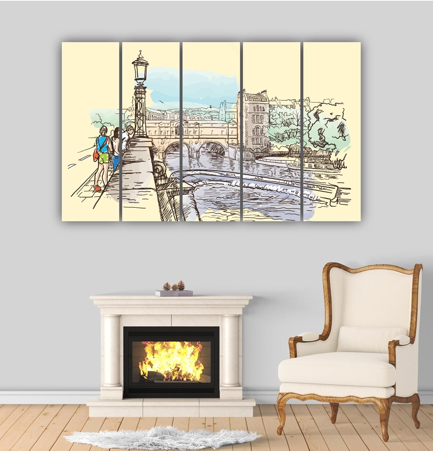 Close-up of splash-proof wooden MDF frame in the London-tastic Riverside Framed Wall Art