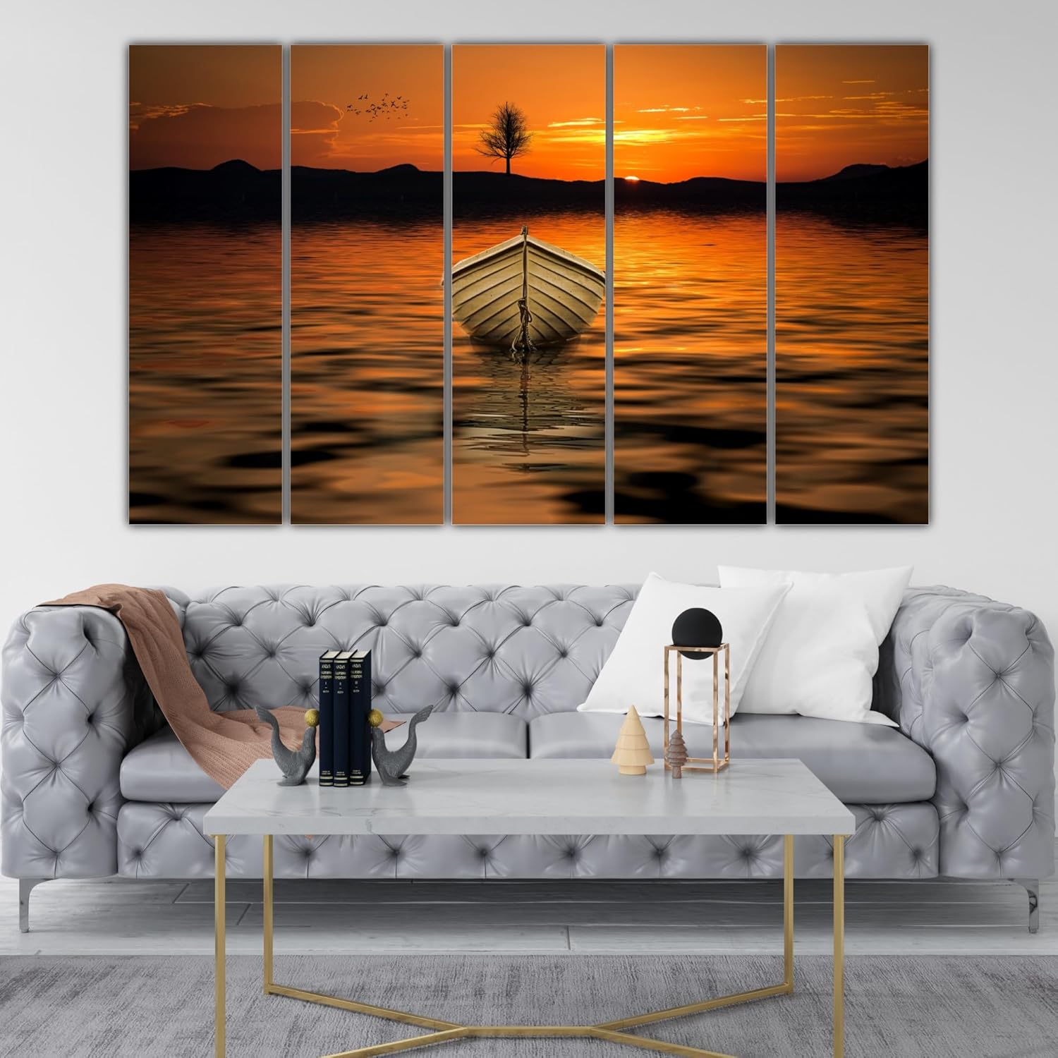 Five-panel view of Boat-tastic Multi-frame Wall Art Thatll Anchor Your Style ready to hang in a living room