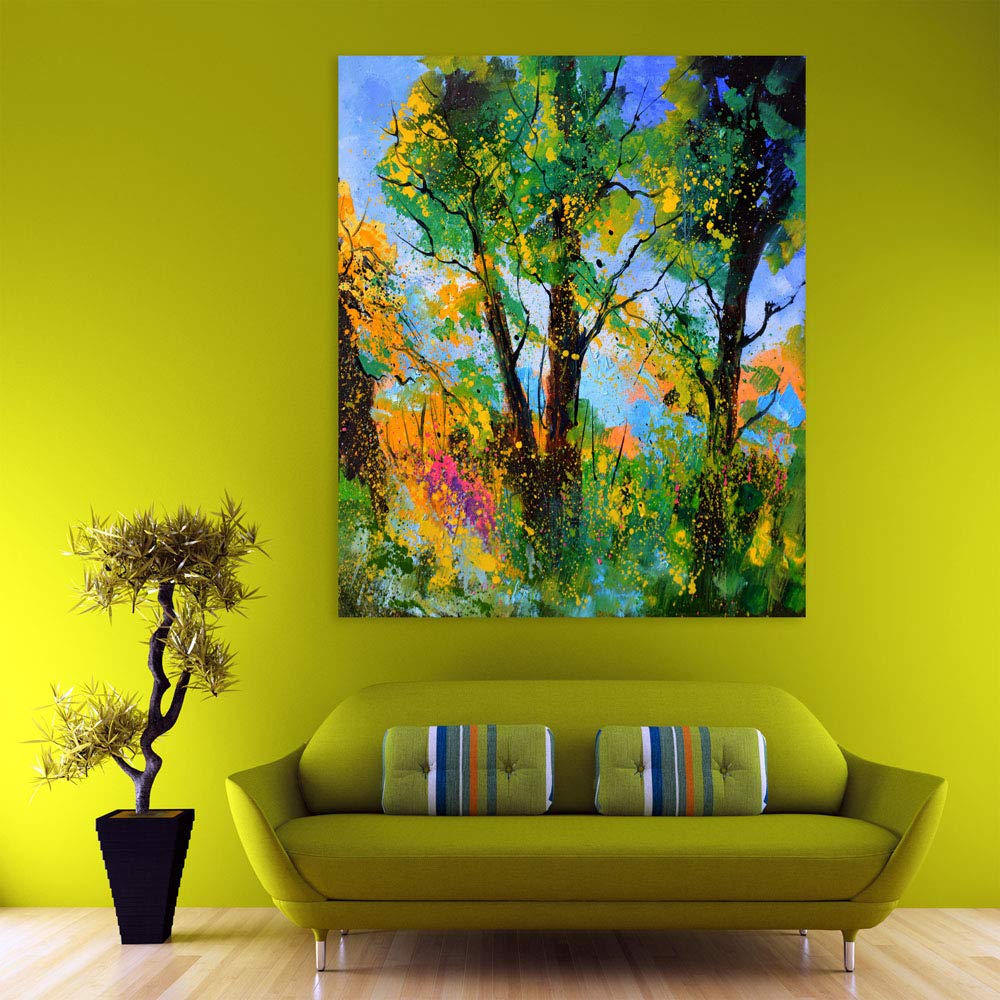 Spring Fling Canvas: Unframed Nature Wall Art displayed over a minimalist sofa, bringing spring blooms indoors.
