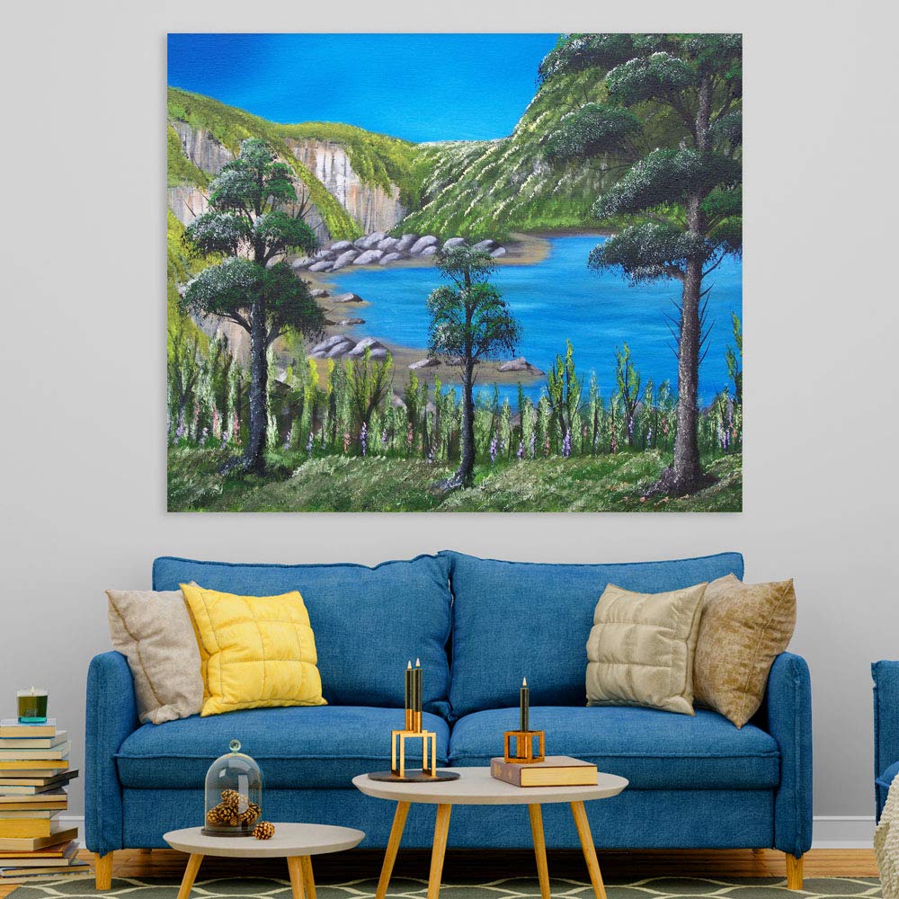 Countryside Calm: Unframed Wall Art featuring serene rolling hills and rustic charm.