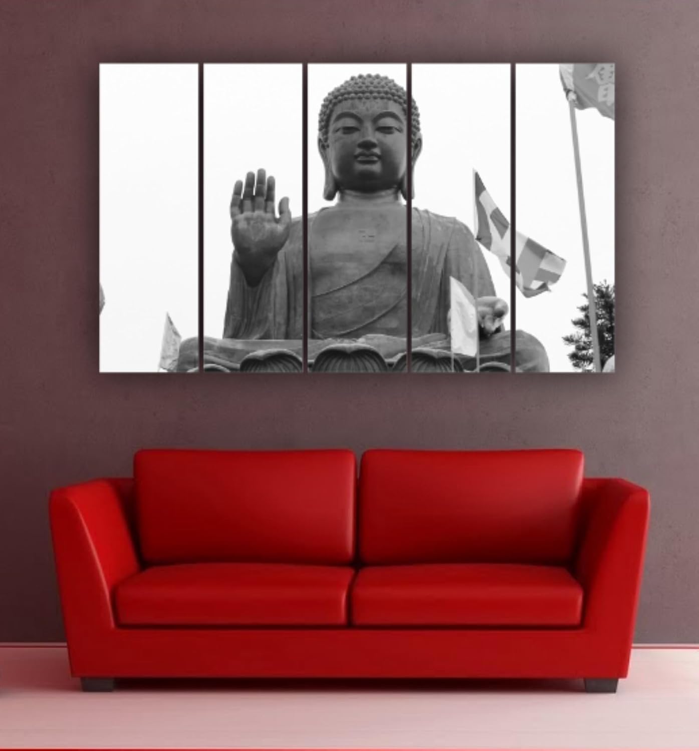Close-up of the vibrant colors and textures of Buddha-tiful 5-Panel Framed Wall Art
