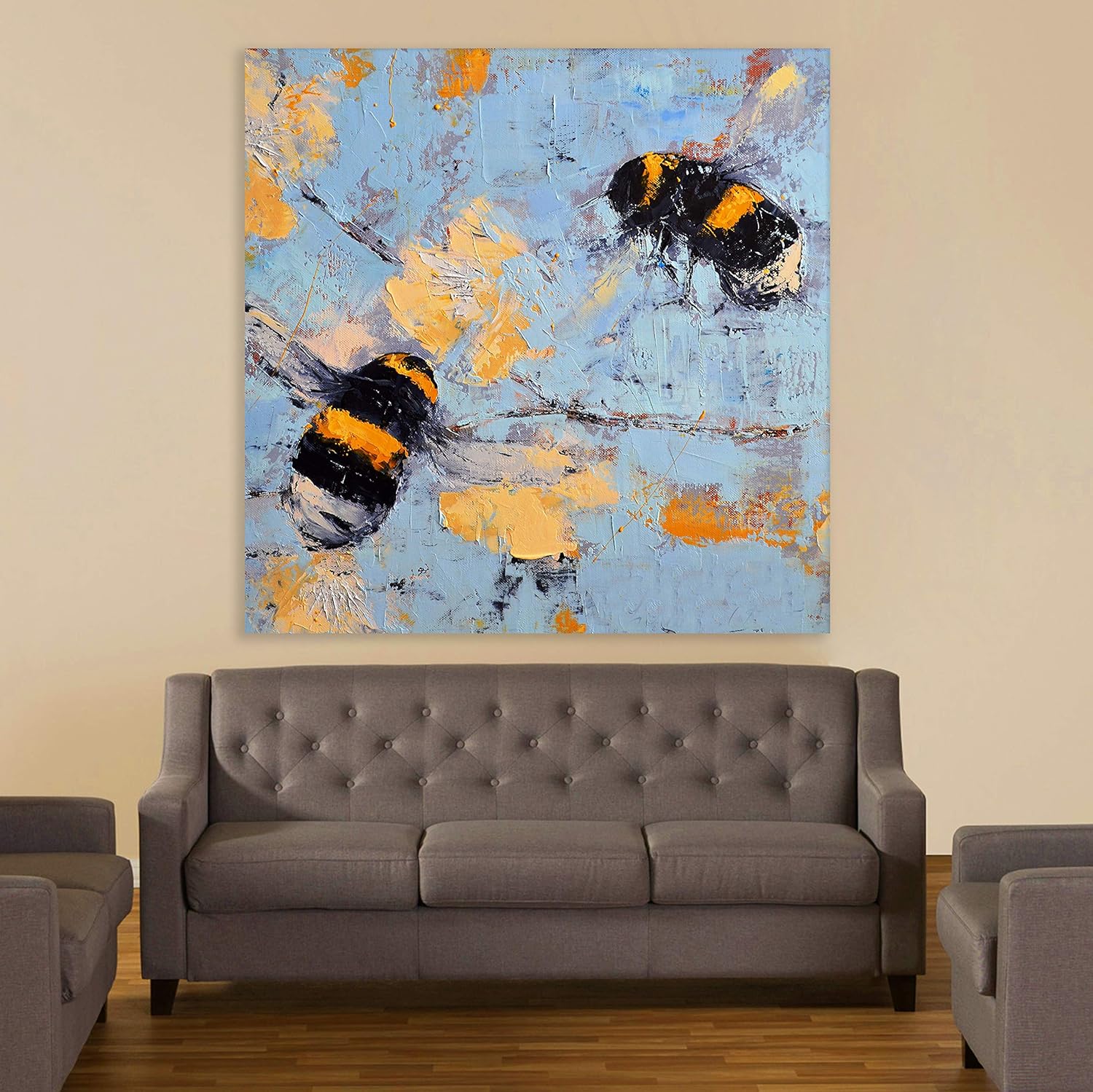 Bee-lieve It or Not: Abstract Unframed Honeybee Wall Art featuring vibrant honeybees on a matte 91x91cm canvas