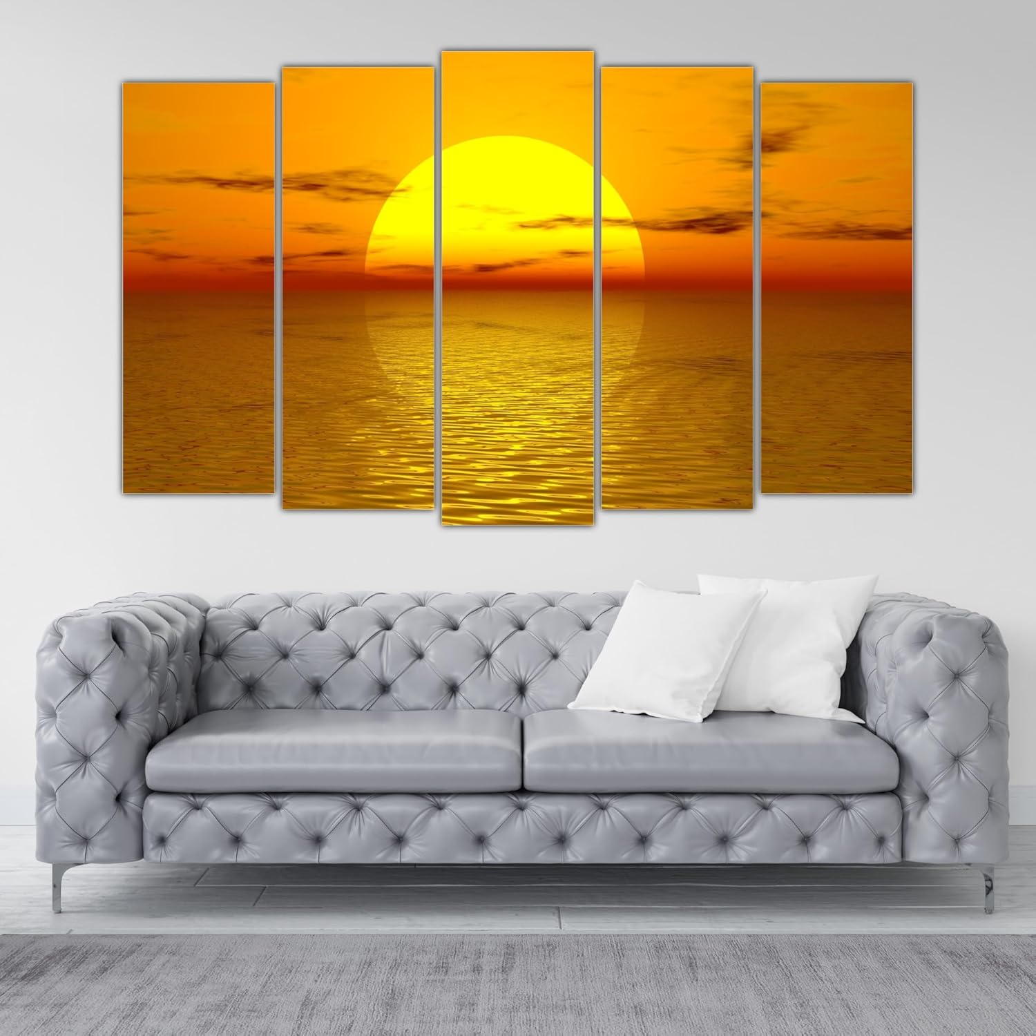 Close-up of the Sunrise-sational 5-Panel Abstract Framed Wall Art That'll Brighten Your Day (150x76cm) splash-resistant frames.