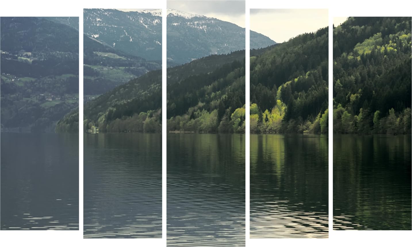 Lake-sy Charm: 5-Panel Framed Wall Art That Transports You to Serene Shores (150×76cm)