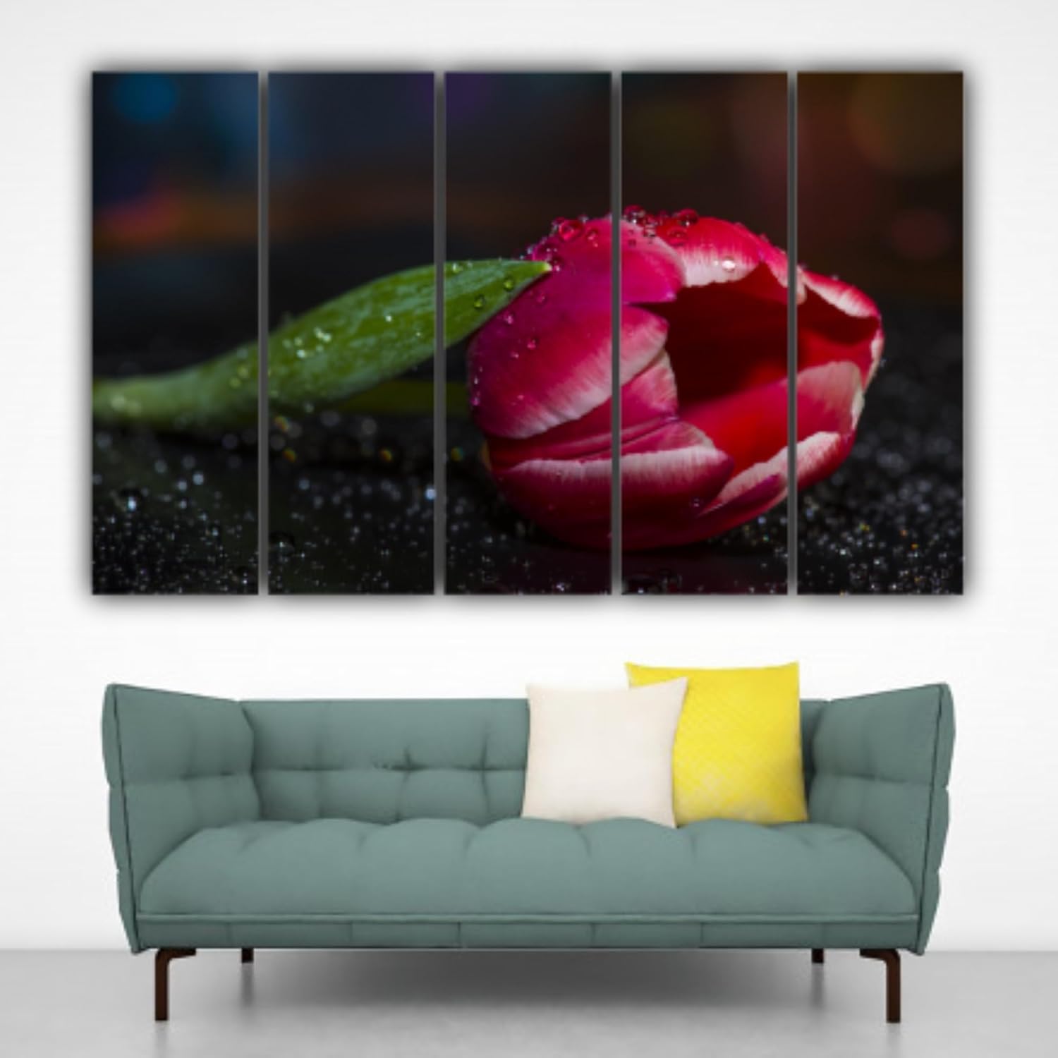 Wide shot of Petal-Powered Photo Framed Wall Art on a modern living room wall
