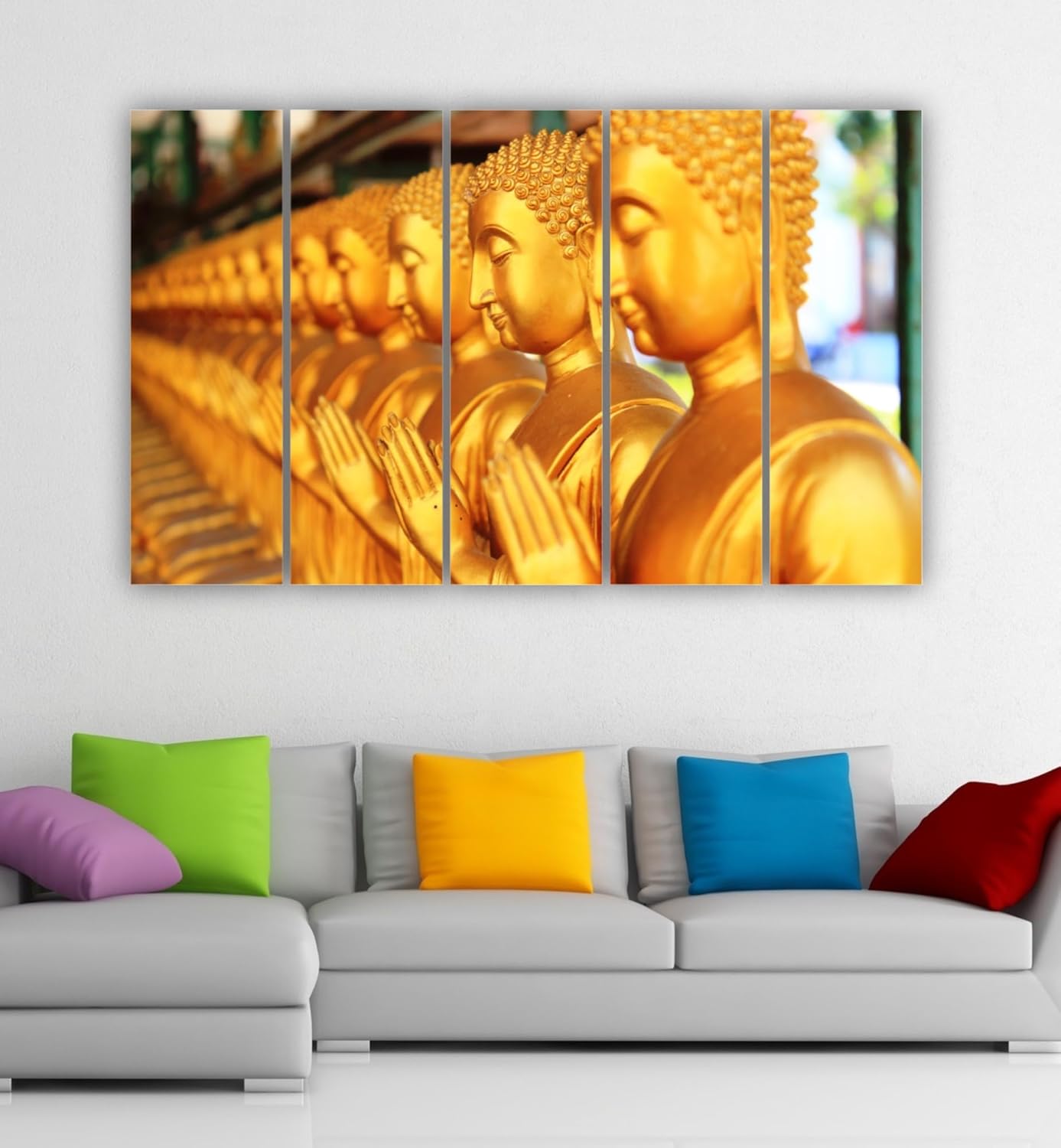 Close-up of Buddha-tastic 5-Panel Framed Wall Art highlighting vibrant colors