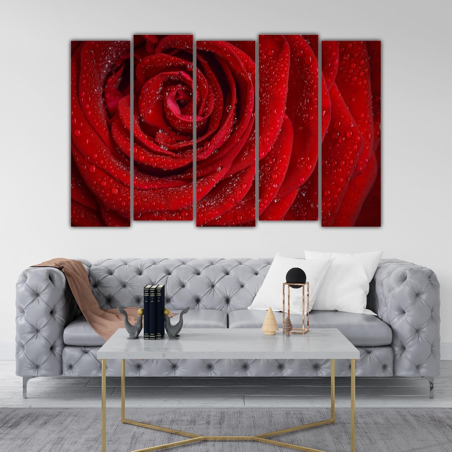 Close-up of Rosy Radiance Multi-Frame Wall Art: Framed Floral Photography Canvas That'll Blossom Your Walls showcasing vibrant red roses.