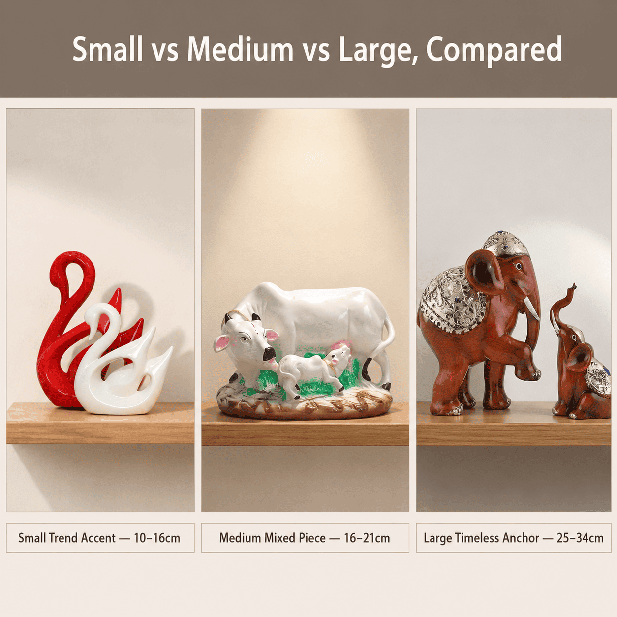comparison grid of small medium and large decor pieces