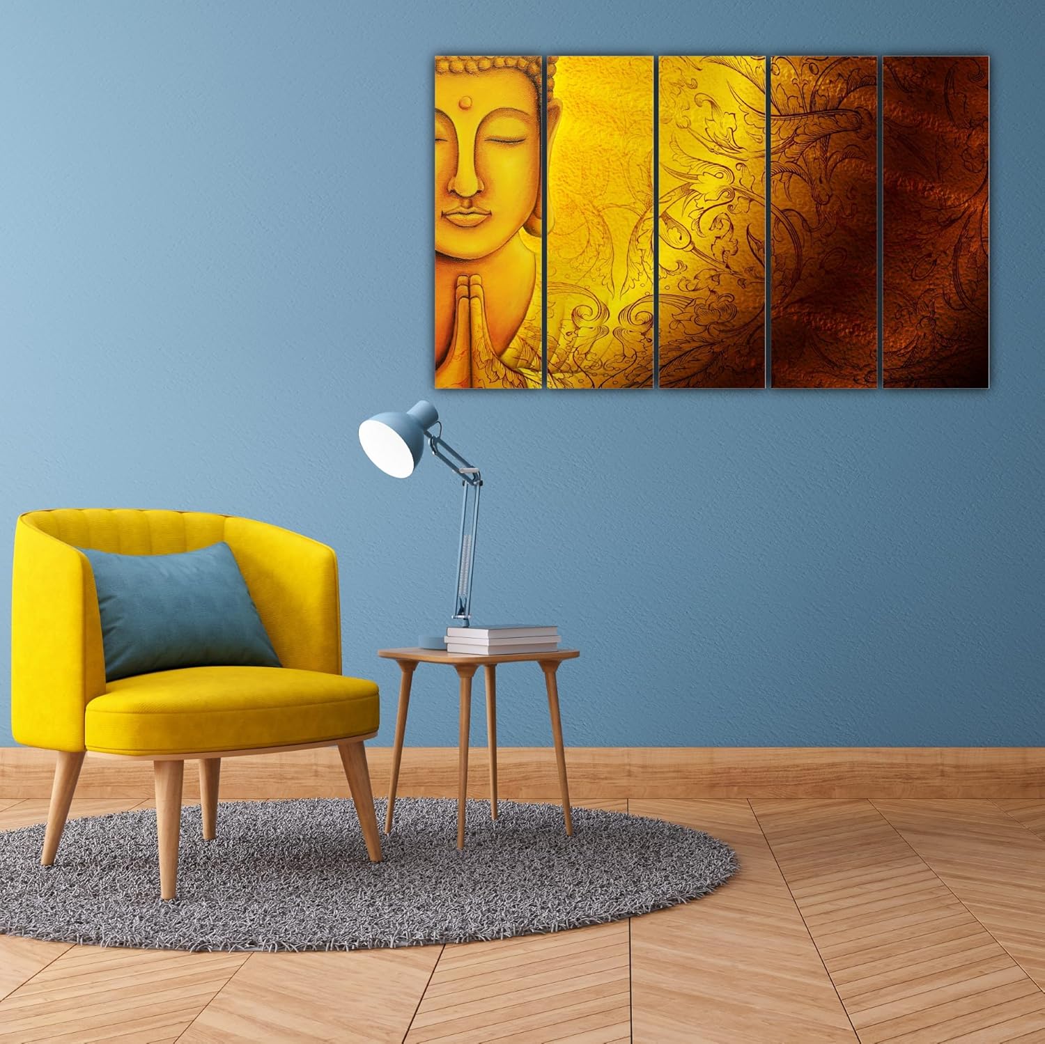 Buddha-tastic Multi-Frame Vinyl Wall Art showing vibrant yellow vinyl panels
