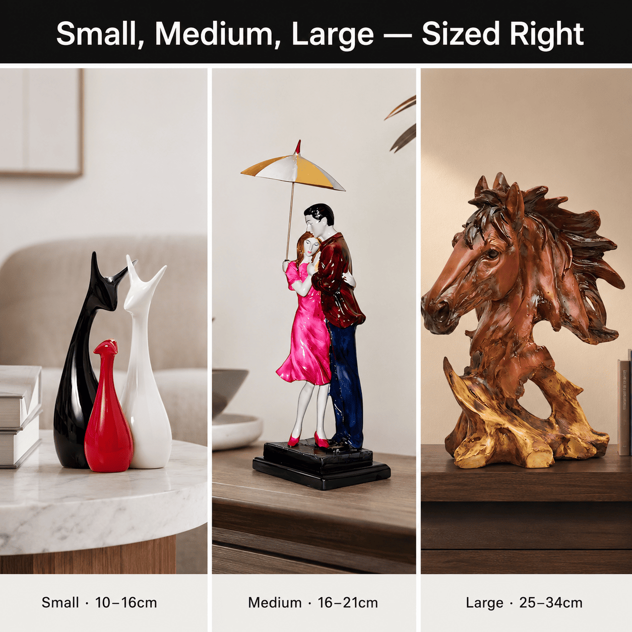 size comparison of small medium and large home decor accents