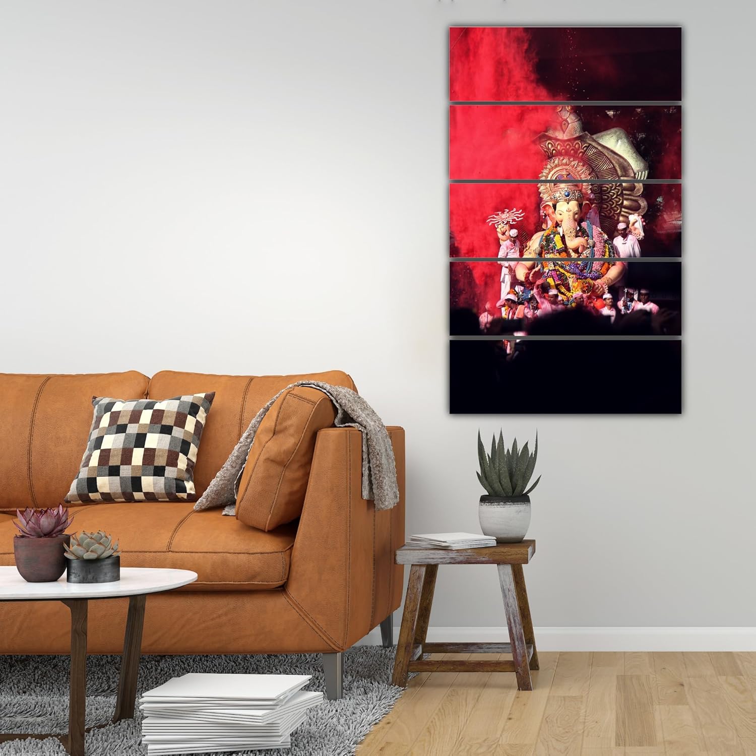 Close-up of the Ganesha-tastic Multi-Frame Framed Wall Art blessing a modern living room