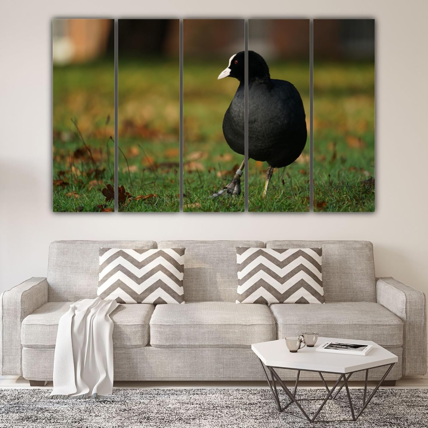 Close-up of colorful bird panels in the Bird Bonanza framed wall art set