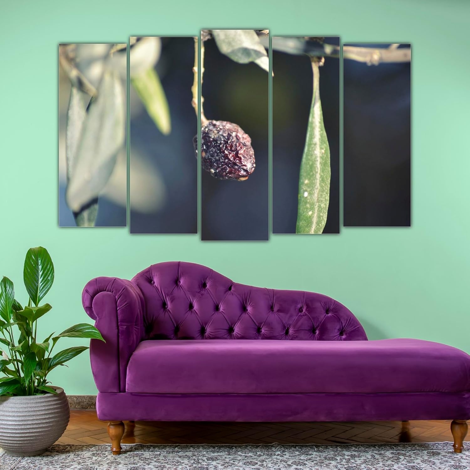 Close-up of Olive It Up: 5-Panel Framed Photography Wall Art showing vivid olive tones