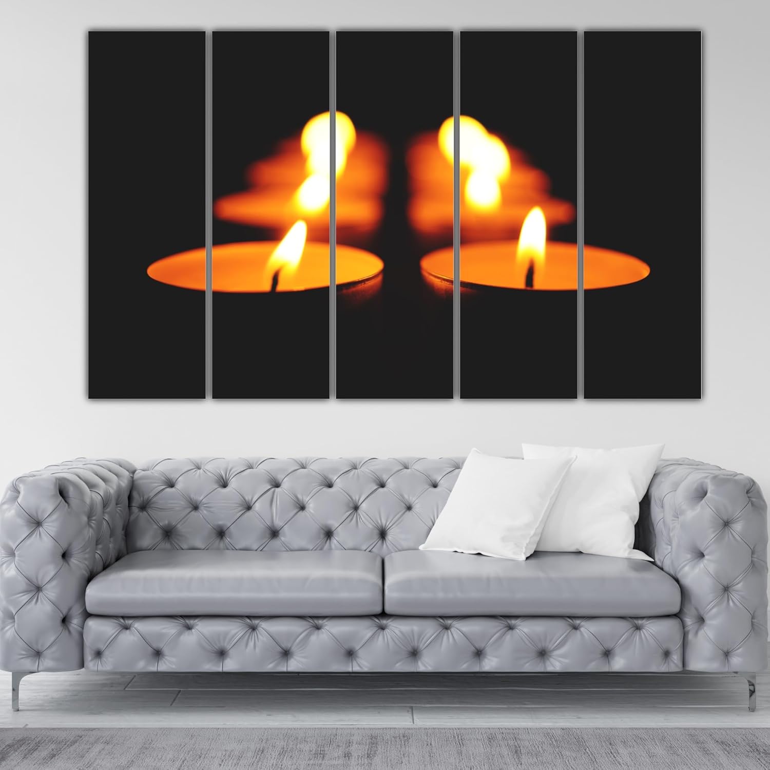 Close-up view of one framed panel from the Flame Game 5-Panel Photography Wall Art showing detailed candle image.