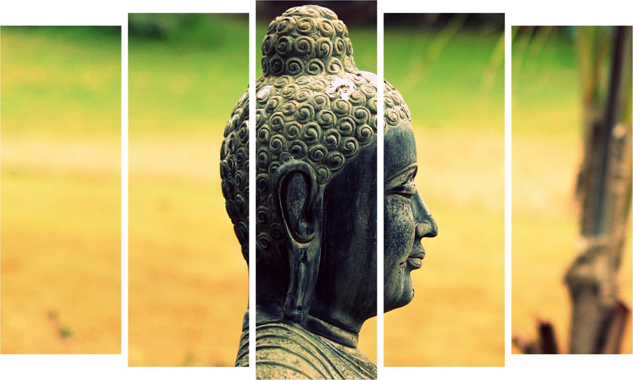 Buddha-tiful 5-Panel Framed Wall Art displayed over a sofa in a modern living room