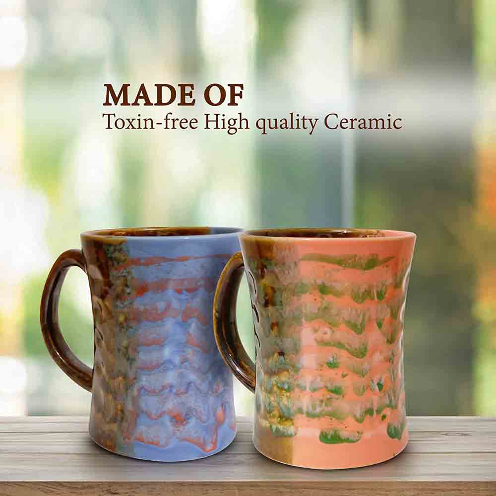 Orange and Blue Coffee Mugs (Set of 2) for Kitchen