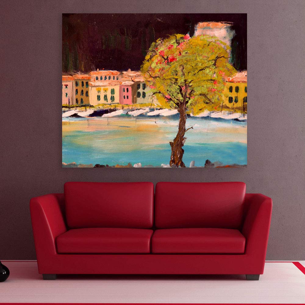 Tree-mendous Countryside Abstract Canvas That'll River-ide Your Walls - Unframed Wall Art: a serene tree standing tall beside a gentle riverside scene