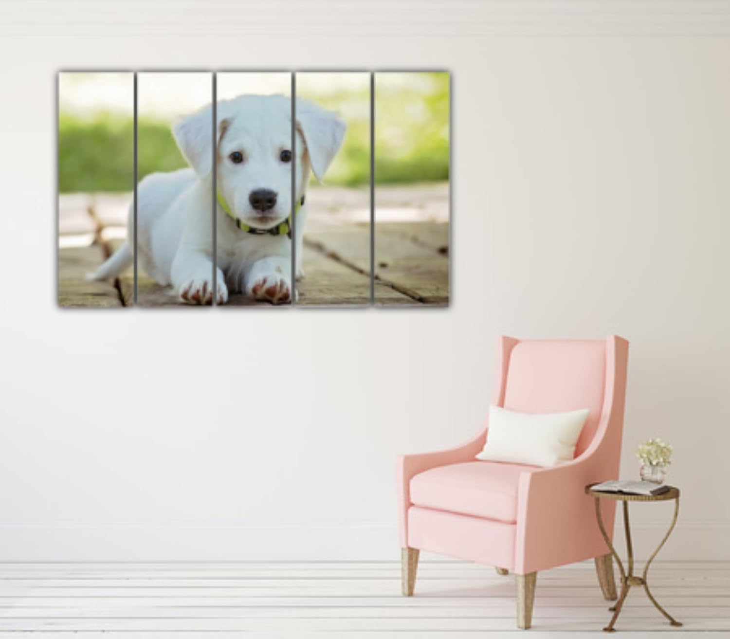 Close-up of Dog-gone Cute Framed Wall Art highlighting vibrant, splash-resistant wooden MDF frames.