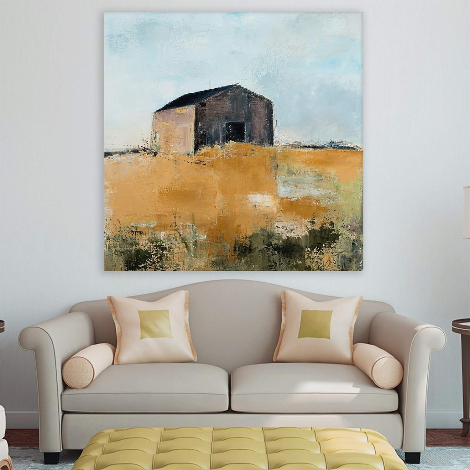 Countryside Canvas: Unframed Lonely House Wall Art featuring a lone house under open skies