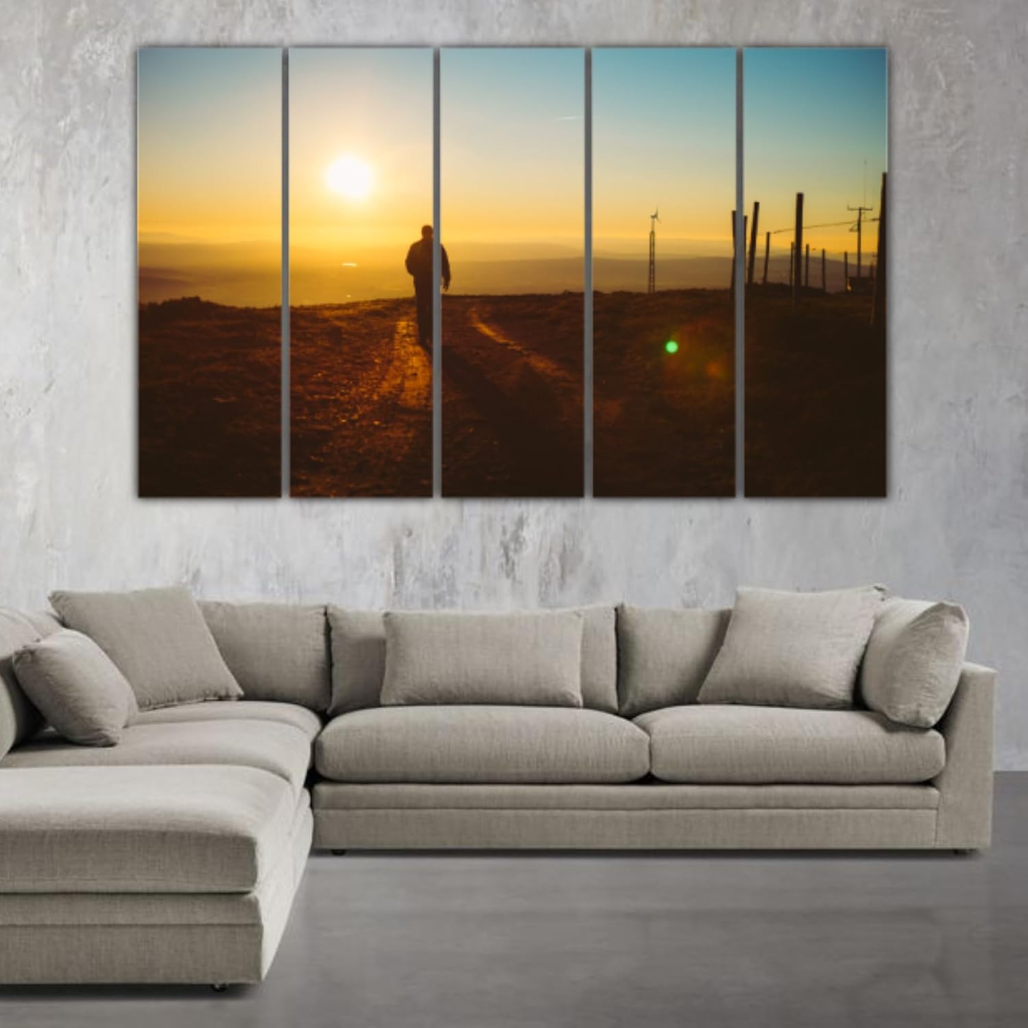 Sunset Serenade Multi-Frame Wall Art with orange and yellow gradient panels in landscape layout.