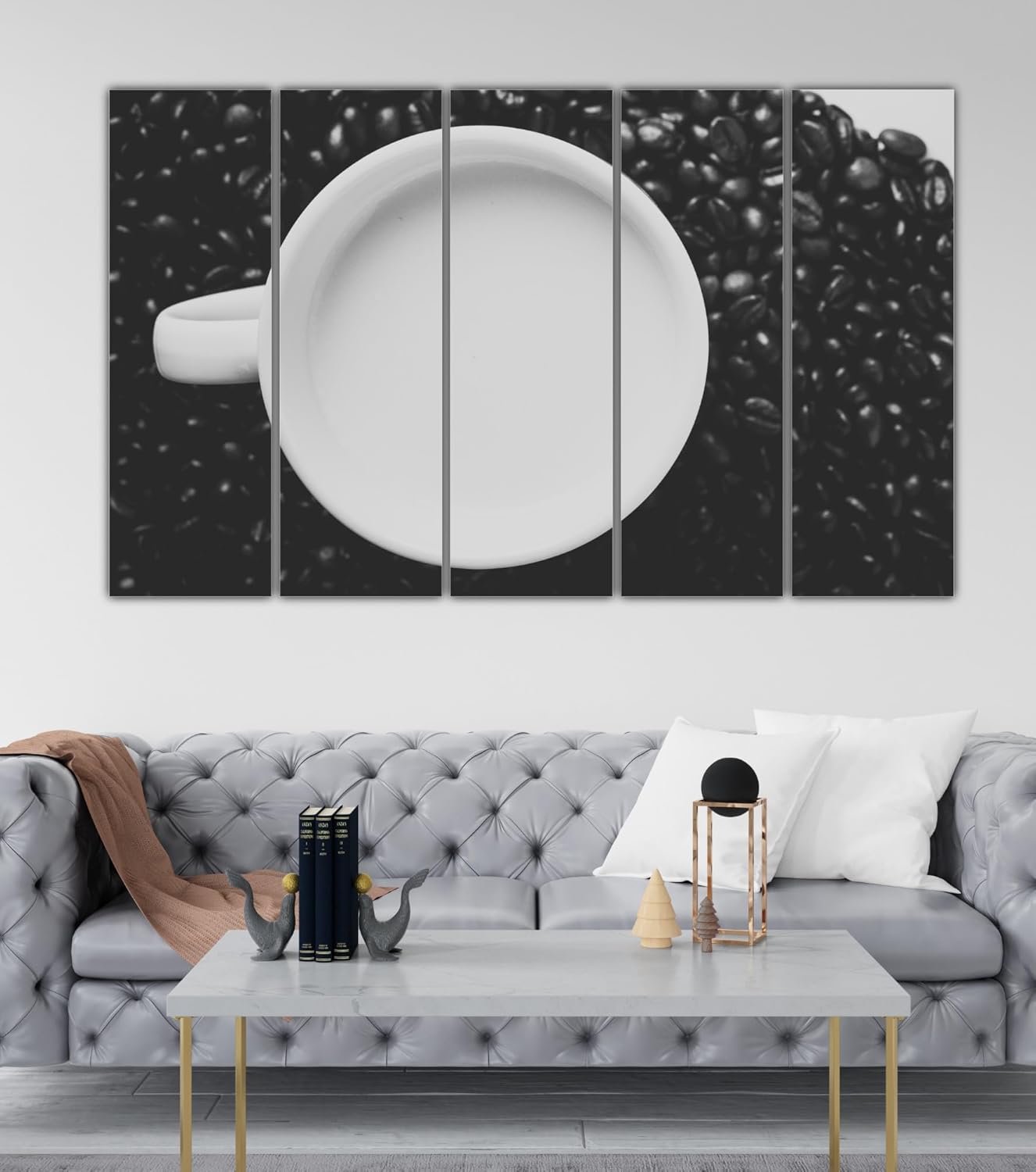 Close-up of 'Sip Happens: Framed Coffee Cup Photography Wall Art That'll Brew Up Your Space (150x76cm)' highlighting splash-proof finish.