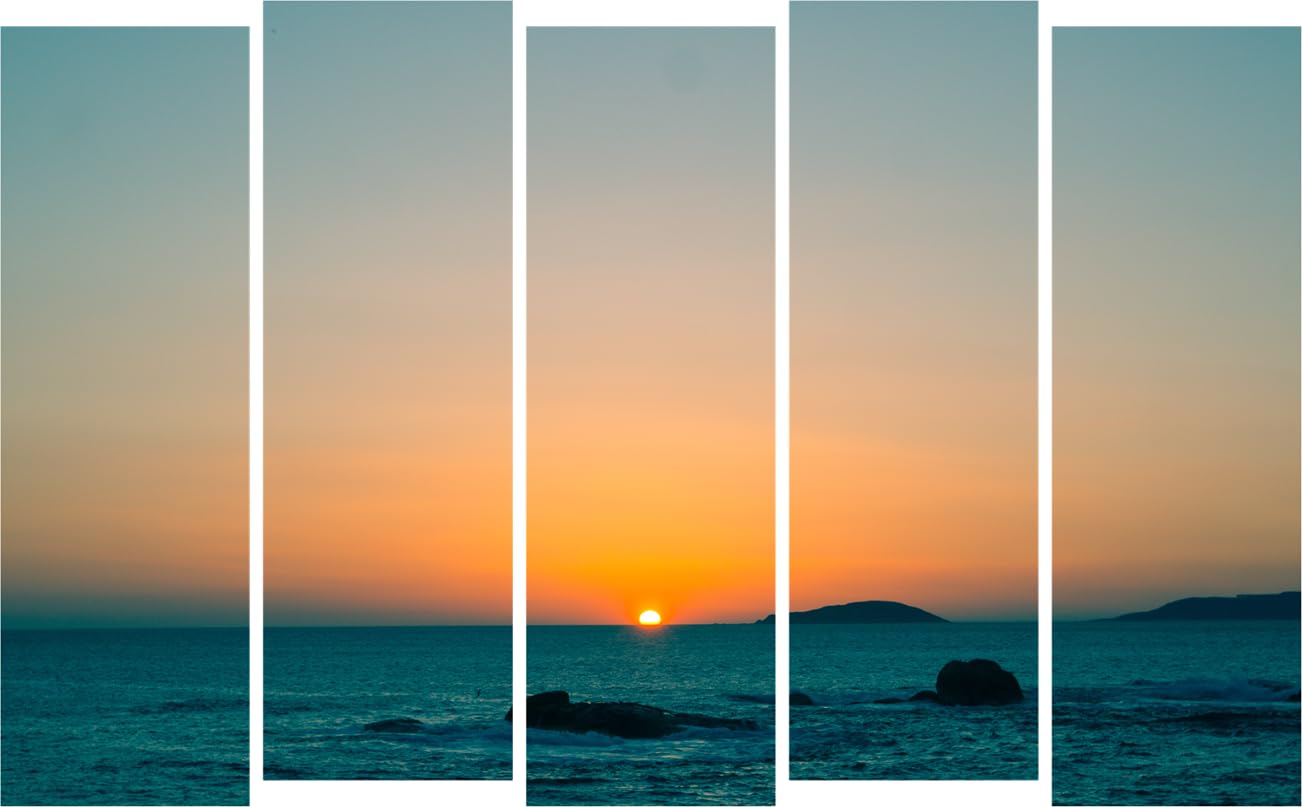 Sunset-sational Multi-Frame Framed Wall Art That'll Glow on Your Walls displayed in a modern living room setting.