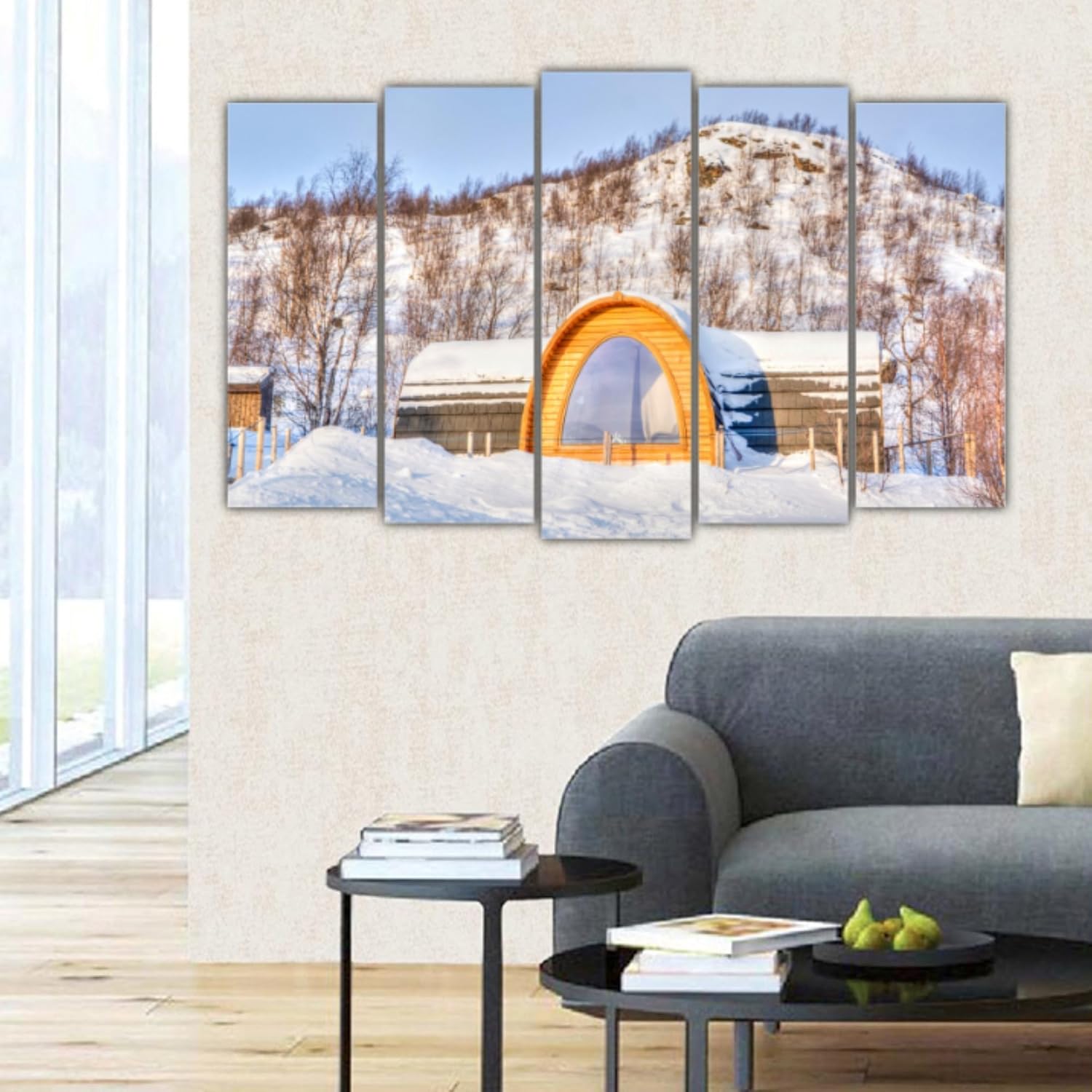Close-up of one panel of the 5-panel Landscape Bliss Framed Wall Art highlighting vibrant colours
